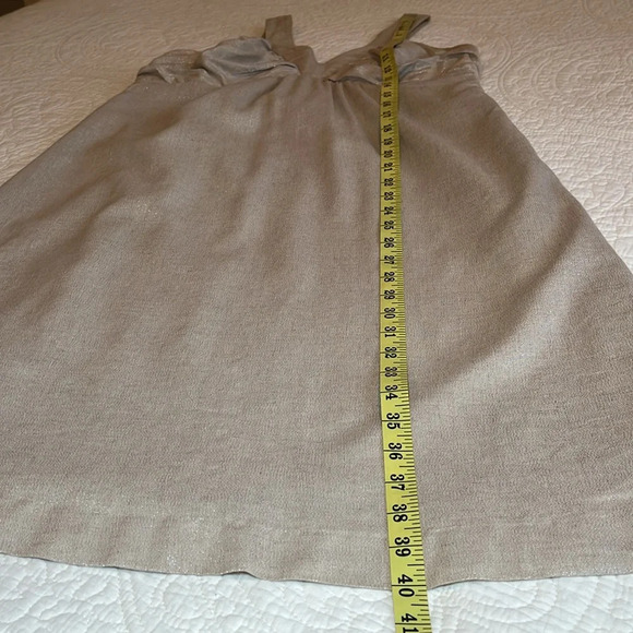Vintage Linen Blend Dress Women12 Tan Gold Metallic Thread Sleeveless Baby Doll - Picture 12 of 17
